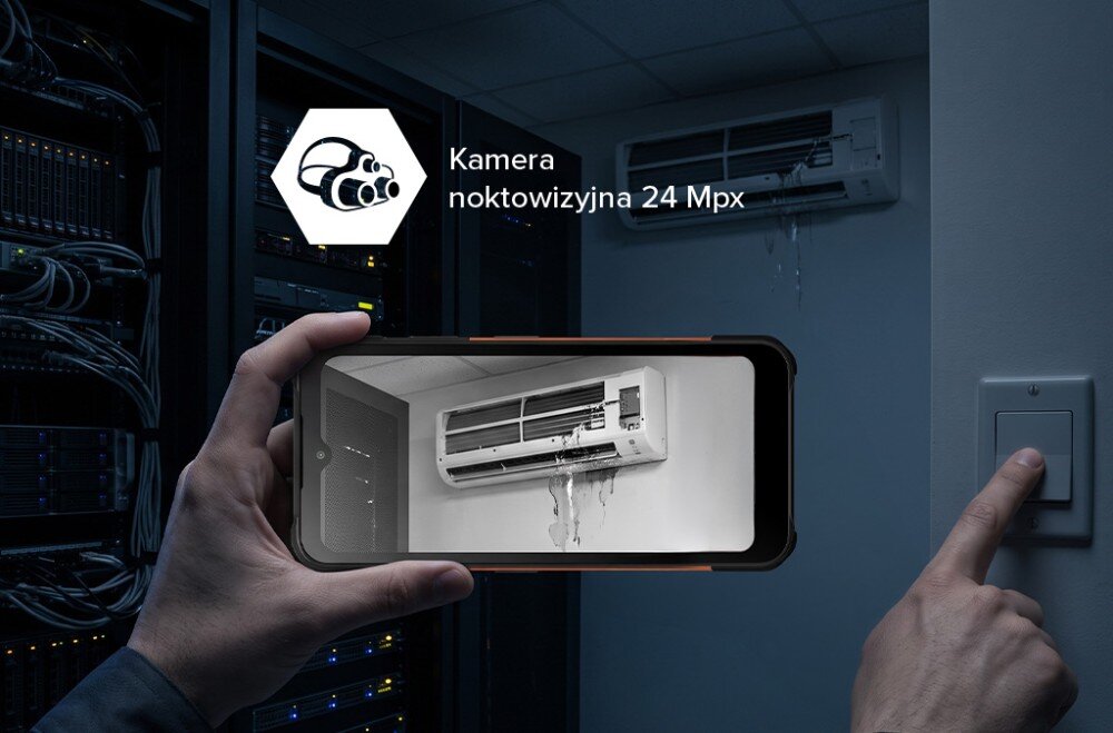 Smartfon HAMMER Construction 3 5G z kamerą noktowizyjną 24 Mpx używaną do kontroli klimatyzatora w ciemnym pomieszczeniu