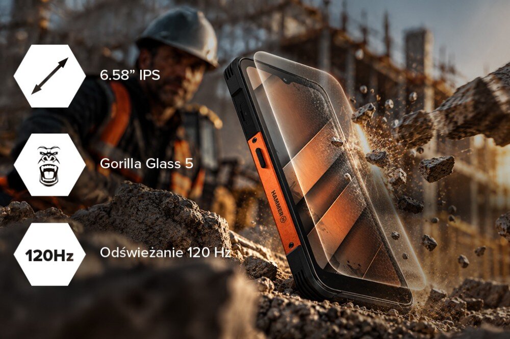 Smartfon HAMMER Construction 3 5G z ekranem 6,58 cala IPS, Gorilla Glass 5 i odświeżaniem 120 Hz
