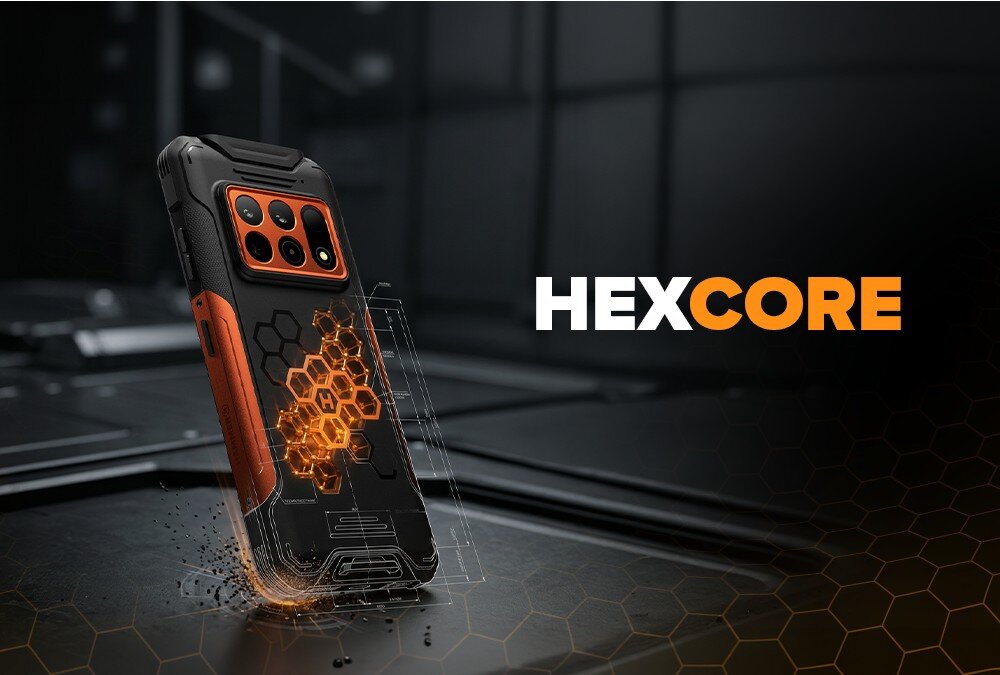 Smartfon HAMMER Construction 3 Thermal 5G pomarańczowy z pancerną konstrukcją HEXCORE w czarno-pomarańczowej kolorystyce