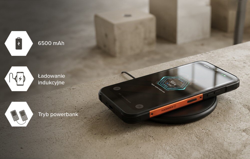 Smartfon HAMMER Construction 3 Thermal 5G z baterią 6500 mAh, ładowaniem indukcyjnym i trybem powerbank