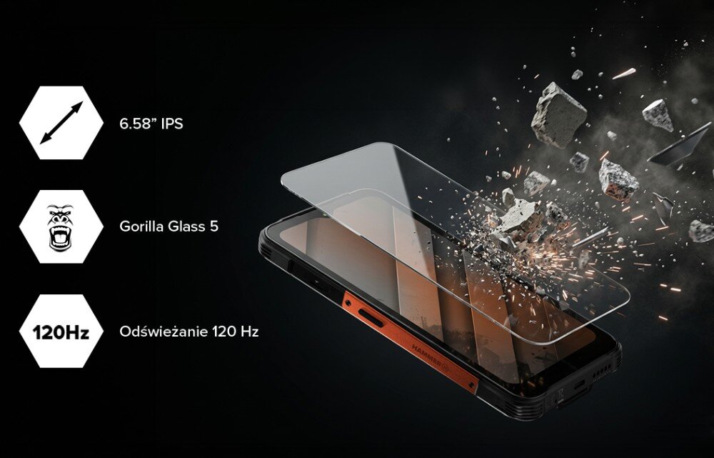 Smartfon HAMMER Construction 3 Thermal 5G z ikonami: ekranu 6,58 cala IPS, Gorilla Glass 5, odświeżania 120 Hz