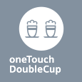 Ikona przedstawia dwa kubki z pianką, a poniżej znajduje się tekst: \'oneTouch DoubleCup\'.
