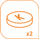 Pomarańczowa ikona przedstawiająca okrągły przycisk z literą \'K\' oraz oznaczenie \'x2\' poniżej.