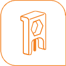Ikona przedstawia pomarańczowy symbol ekspresu do kawy z ziarnem kawy na czarnym tle.