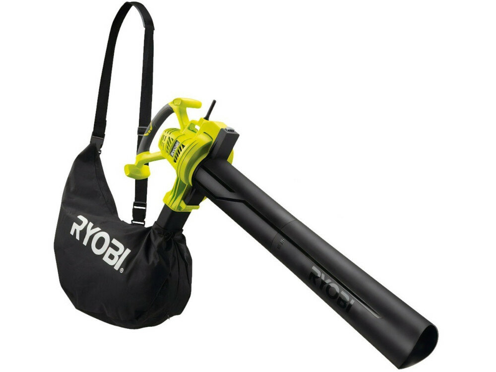 Dmuchawa do liści RYOBI RBV3000CSV worek duży 45 litrowy funkcja rozdrabniania wykonany z trwałego materiału ostrze PowerMulching do rozdrabniania liści pasek na ramię Vertebrae funkcja mulczowania stosunek 16:1