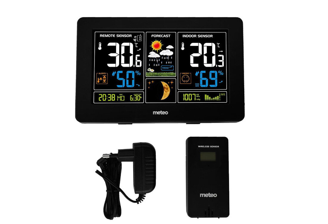 Stacja pogody METEO SP69 wygoda komfort zasilanie wymiary baterie zasilacz