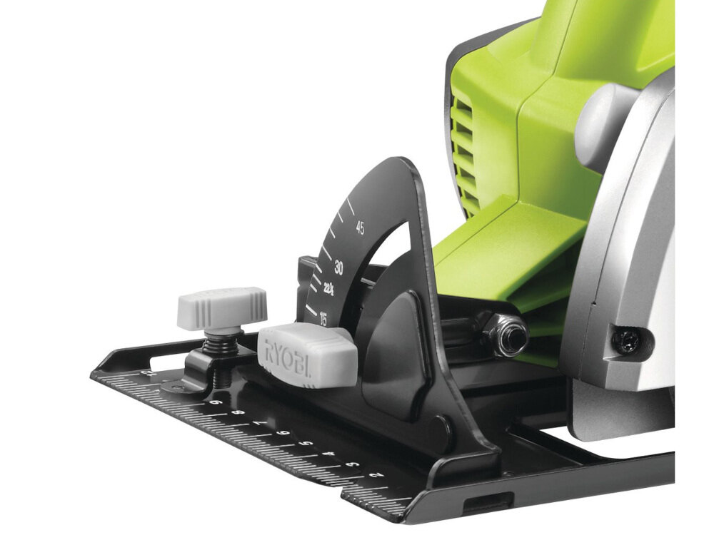 Pilarka ukosowa RYOBI 18V LTS180M podstawa stalowa wytrzymała odporna na uszkodzenia mechaniczne negatywne oddziaływanie czynników otoczenia zabezpieczona przed wilgocią nie jest wodoszczelna