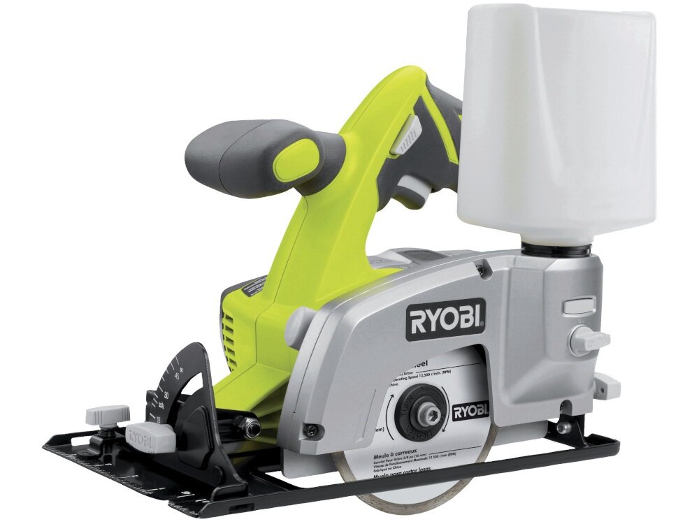 Pilarka ukosowa RYOBI 18V LTS180M w zgodzie z rygorystycznymi zasadami ergonomii wyprofilowana rękojeść pewnie i stabilnie leży w dłoni pokryta antypoślizgowym tworzywem