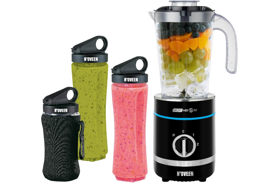 Blender kielichowy NOVEEN SB2000 Xline 3 butelki dziubek non drip skala do odmeirzania porcji