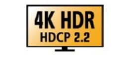 Ikona przedstawia ekran z napisem \'4K HDR HDCP 2.2\' na pomarańczowym tle.