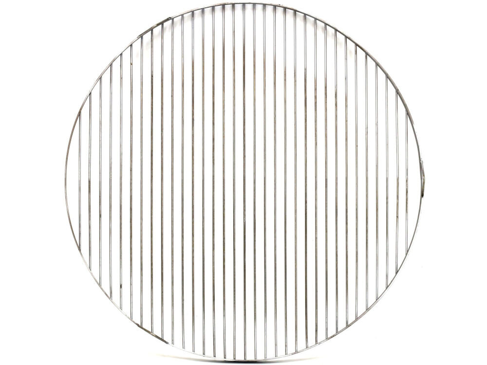 Ruszt FARMCOOK E00364 Okrągły ruszt do grilla ze stali nierdzewnej, widok z góry. Prezentuje równoległe ułożenie prętów i minimalistyczną konstrukcję na białym tle.