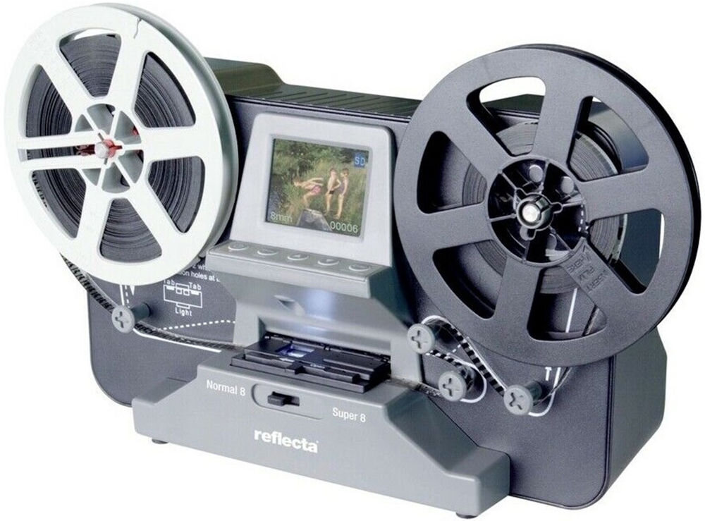 Reflecta Super 8 Normal 8 prezentacja urządzenia od przodu na białym tle digitalizacja filmów 8 mm