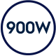Ikona przedstawia symbol mikrofalówki z napisem \'900W\' w środku, na ciemnym tle.