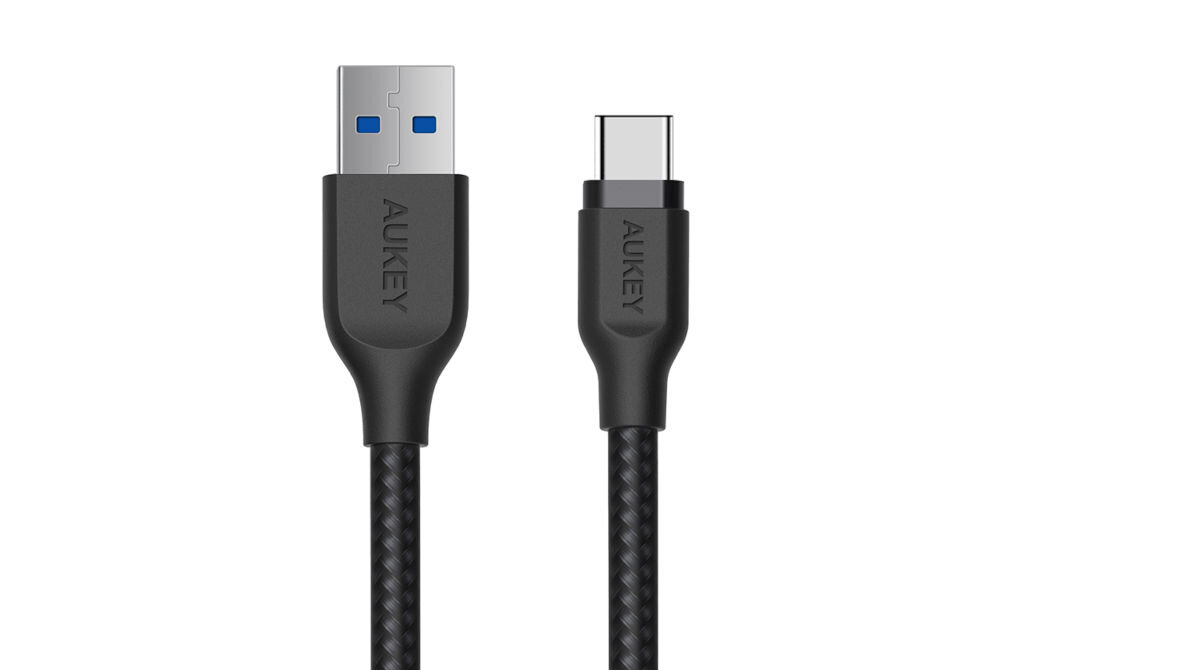 Kabel USB - USB-C AUKEY CB-AC1 1.2m Czarny carny wysokowydajny nylonowy oplot
