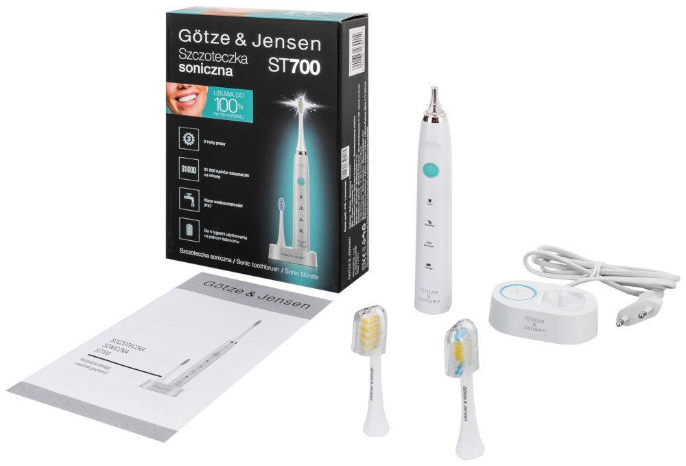 Szczoteczka soniczna GÖTZE & JENSEN ST905 zawartosc opakowania
