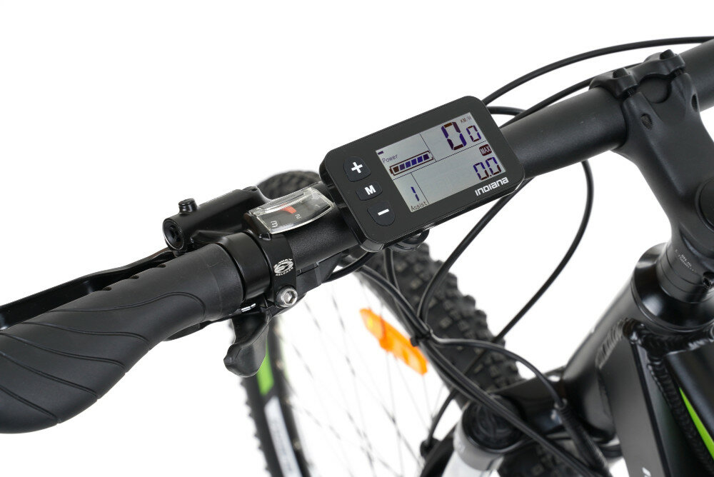 Rower elektryczny INDIANA E-MTB 2.0 M19 Czarno-zielony silnik bateria zasieg predkosc wyswietlacz