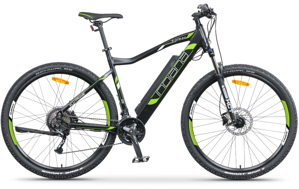Rower elektryczny INDIANA E-MTB 2.0 M21 Czarno-zielony wyglad front