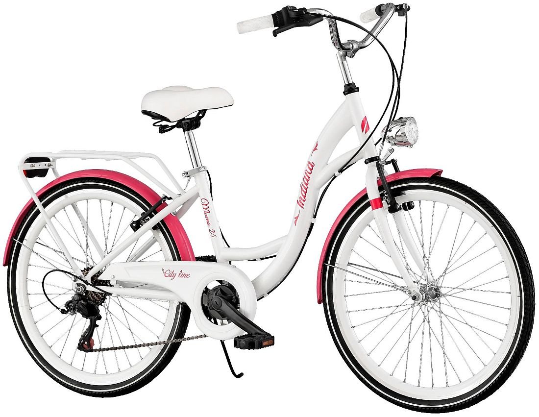 Rower Miejski INDIANA Moena 24 Biało-różowy  - Gwarancja na rame