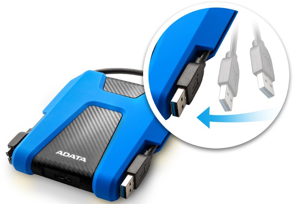 Dysk ADATA Durable HD680 2TB HDD Niebieski czujnik wstrząsów rowek na kabel