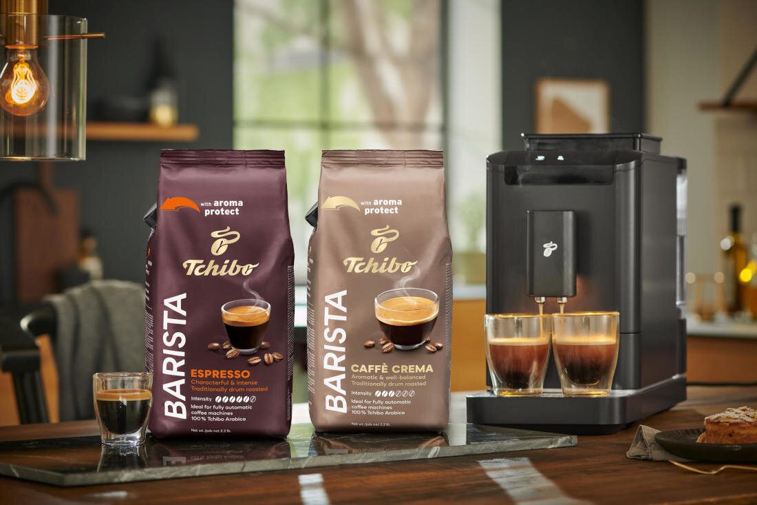 Kawa ziarnista TCHIBO Barista Espresso Arabica 1 kg  Łagodny smak Wydłużony czas palenia delikatny smak kawa czarna kawa, jak i z dodatkiem mleka