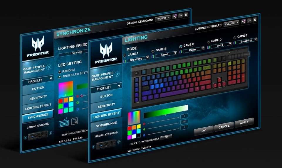 Klawiatura ACER Predator Aethon 500 - podświetlenie