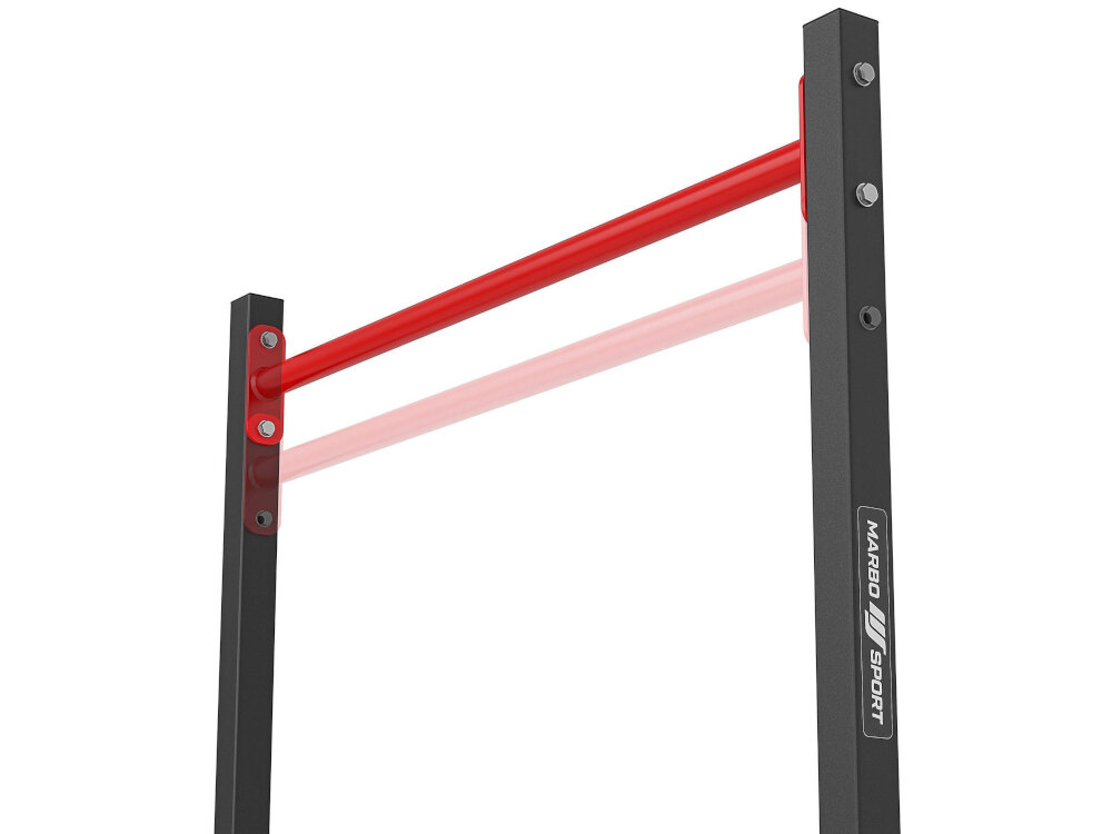 Poręcze do pompek MARBO SPORT Home MH-D211 2 szt. regulacja wysokosci na dwoch poziomach skok wynosi 9 cm wymiary jednej poreczy szerokosc 41 cm wysokosc 105 cm dlugosc 89 cm dlugosc uchwytu 80 cm