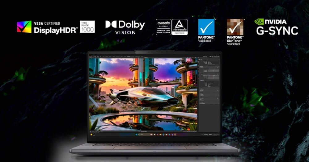 Kolorowy i szczegółowy obraz wyświetlany na ekranie OLED laptopa LENOVO Yoga Pro 9 Gen 11.