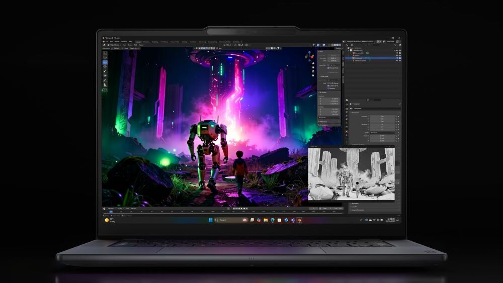 Widok z przodu na ekran i klawiaturę laptopa LENOVO Yoga Pro 9 Gen 11 podczas rozmowy wideo.