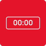 Czerwony kwadrat z białym obramowaniem prostokąta, wewnątrz którego znajduje się napis \'00:00\'.