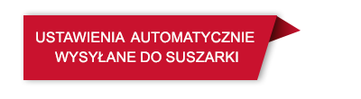 Czerwony prostokąt z czarną obwódką zawiera tekst: \'USTAWIENIA AUTOMATYCZNIE WYSYŁANE DO SUSZARKI\'.