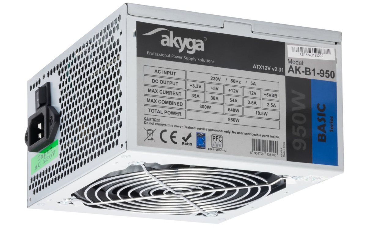 Zasilacz AKYGA AK-B1-950 950W wysoka moc podzespolu