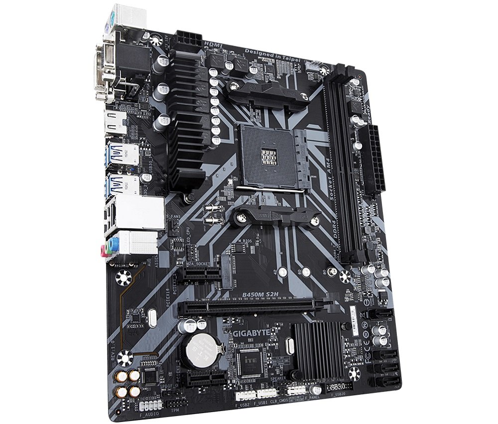 PŁYTA GŁÓWNA GIGABYTE B450M S2H dzwięk kodek Realtek ALC887 układ sieciowy Realtek 8118 Gaming LAN