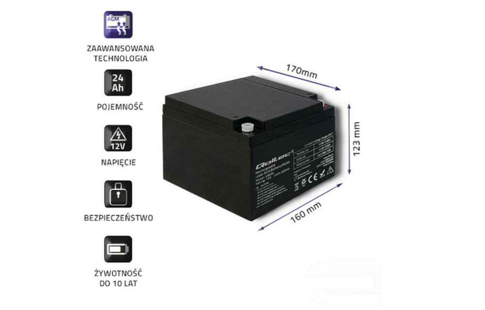 QOLTEC gwarancja niezawodność kompaktowe wymiary system alarmowy monitoring baterie solarne zabawki pojazdy sprzęt medyczny