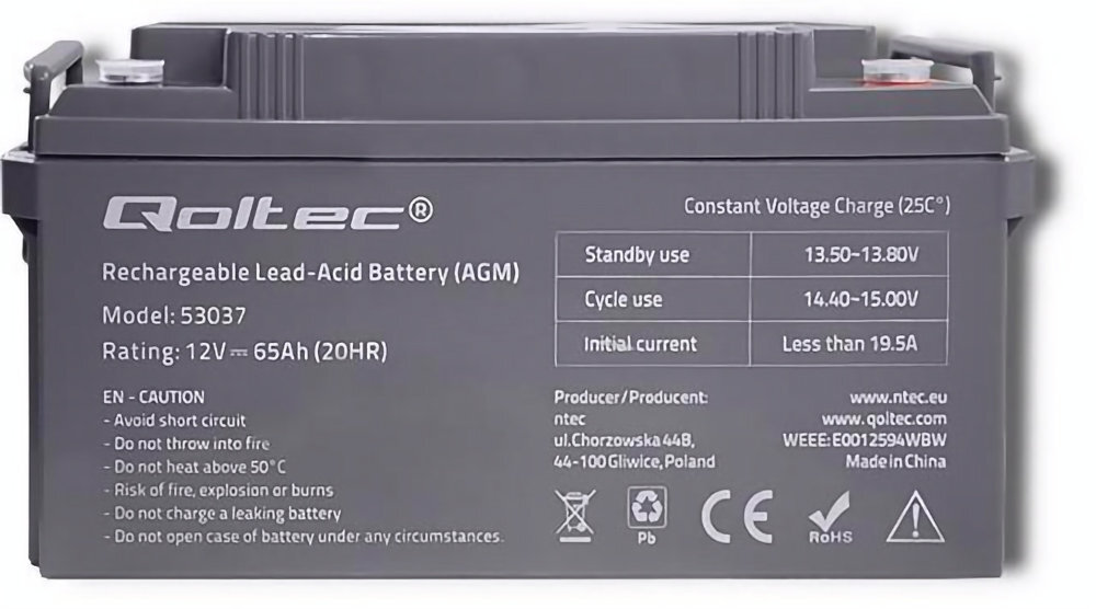Akumulator QOLTEC 53037 65Ah 12V zasilanie awaryjne