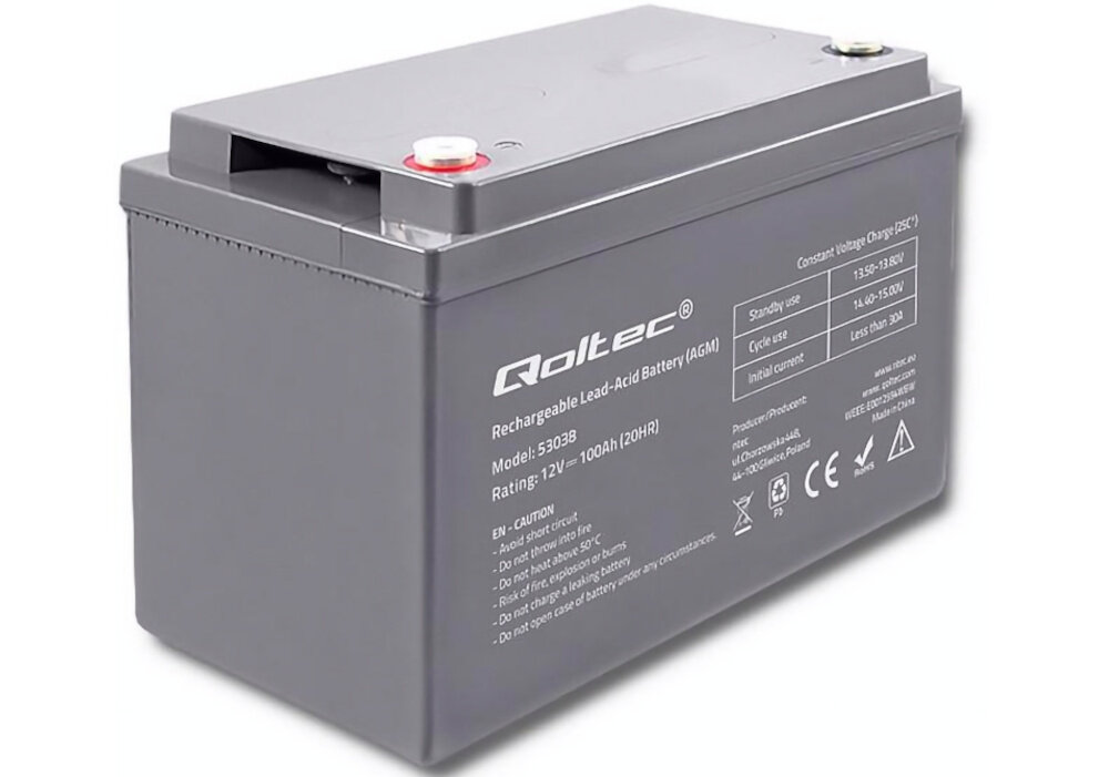 Akumulator QOLTEC 53038 100Ah 12V praca pojemność szczelność
