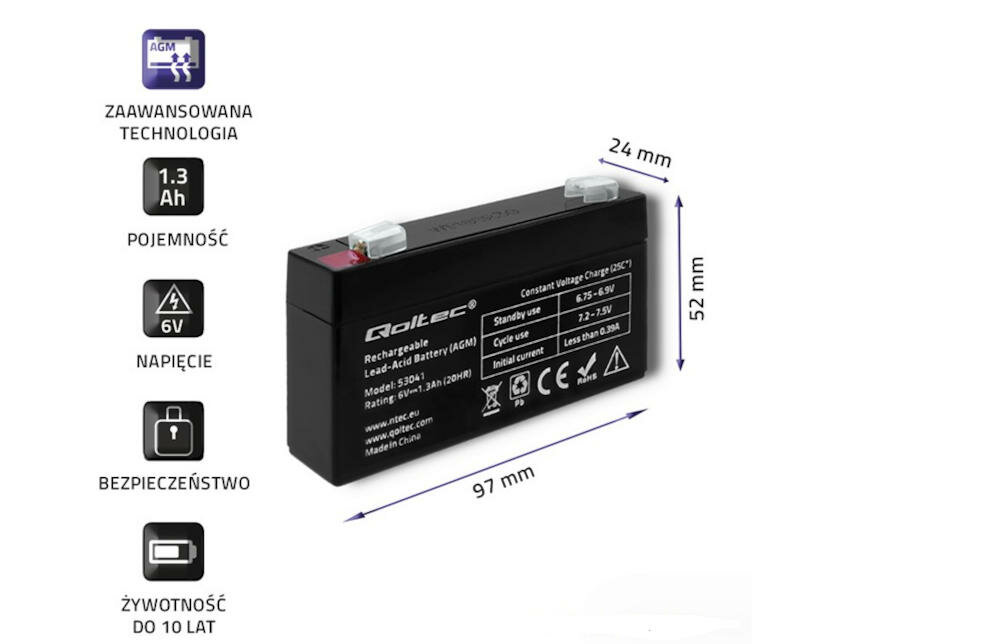 QOLTEC gwarancja niezawodność kompaktowe wymiary system alarmowy monitoring baterie solarne zabawki pojazdy sprzęt medyczny
