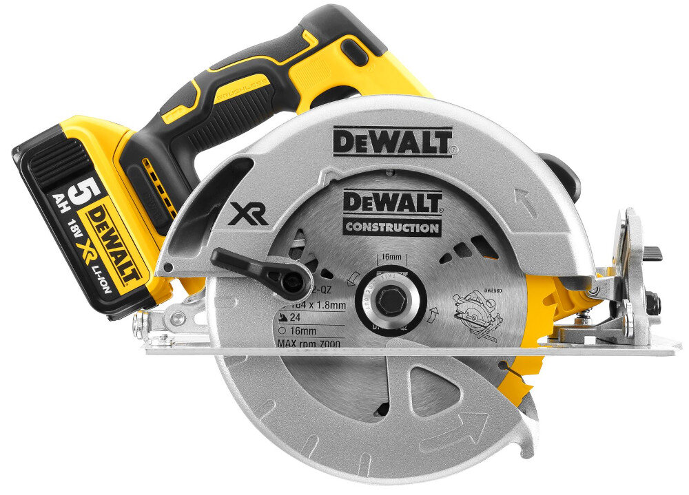 Zestaw elektronarzędzi DEWALT DCK854P4 pilarka DCS570 silnik bezszczotkowy chłodzony wentylatorem prędkość do 5500 obr/min