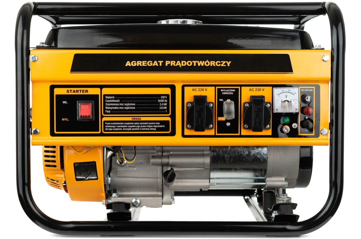 Agregat prądotwórczy SMART SM-01-3600A, wyłącznik, bezpieczeństwo, nadzór, obsługa, Agregat stoi pionowo frontem na wprost z pokazaniem głównego panelu sterowania, wszystko na białym tle