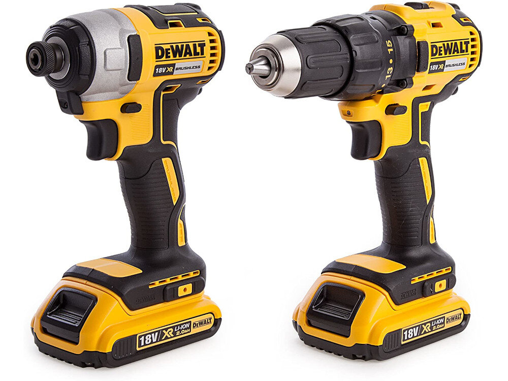 Zestaw Combo DEWALT DCK2059D2T komplet elektronarzędzi wiertarko-wkrętarka DCD777 zakrętarka DCF787 zasilane akumulatorem wydajność niezawodność komfort pracy niezależność od zasilania sieciowego
