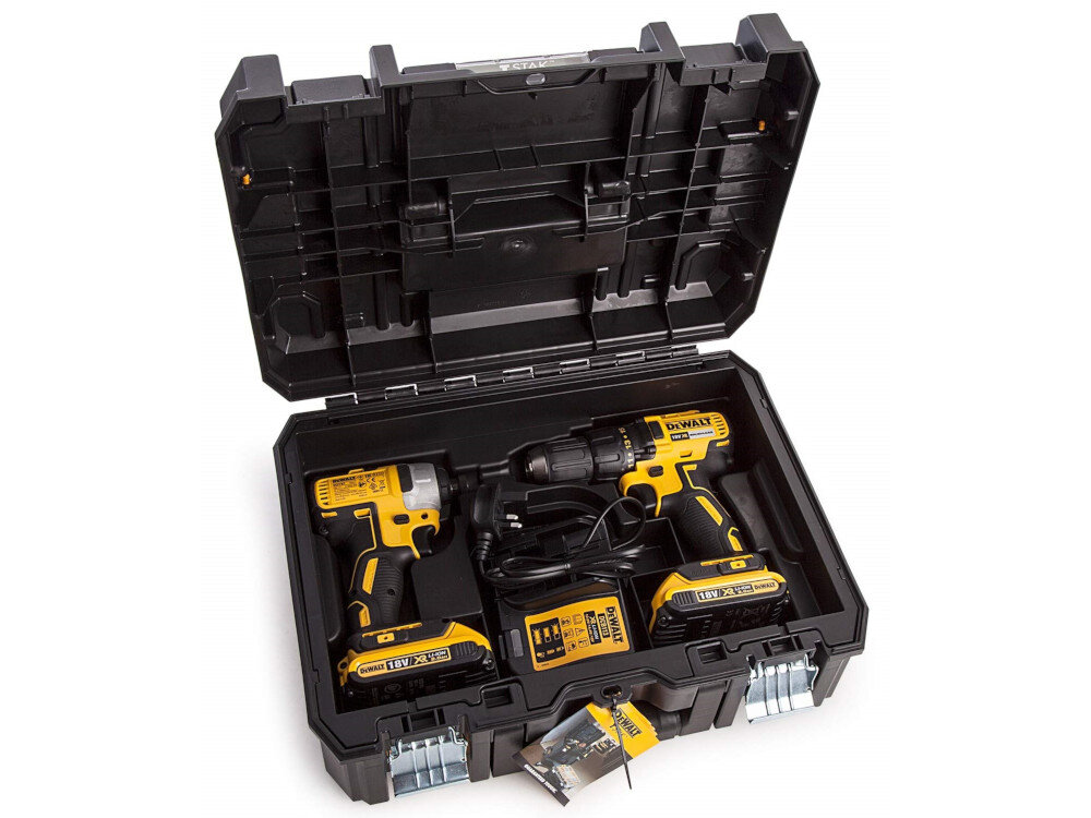 Zestaw Combo DEWALT DCK2060S3T walizka transportowa TSTAK II z bardzo mocnego tworzywa sztucznego wytrzymałe na uszkodzenia mechaniczne