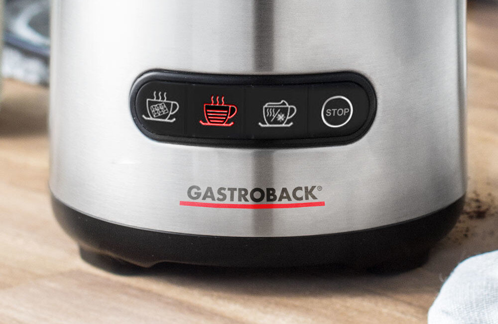 Spieniacz GASTROBACK 42359 Łatwe przygotowanie napojów cappuccino, gorącą czekoladę czy mleko do porannej kawy 4 programy  z manualnym spienianiem Ciepłe mleko i gorąca czekolada 