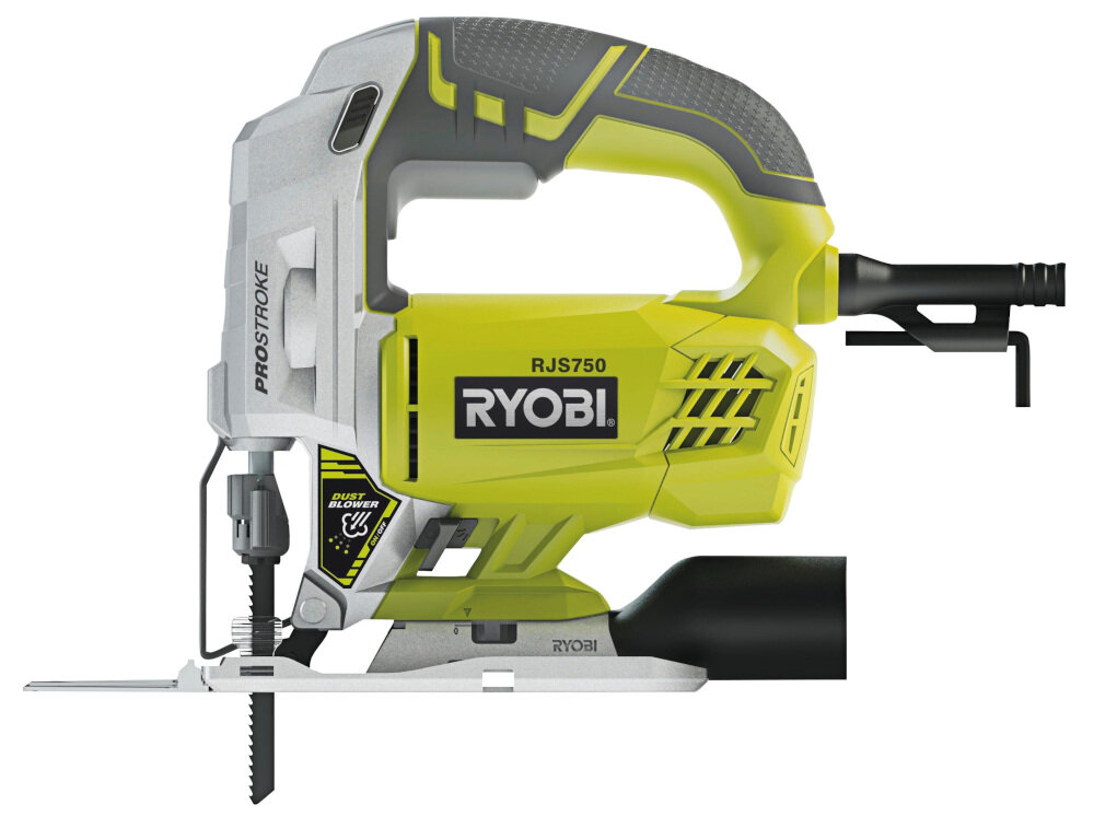 Wyrzynarka RYOBI RJS750-G komfort duża moc szeroki zakres zastosowań trwała poręczna do użytku domowego w warsztacie do wycinania skomplikowanych kształtów w drewnie i stali