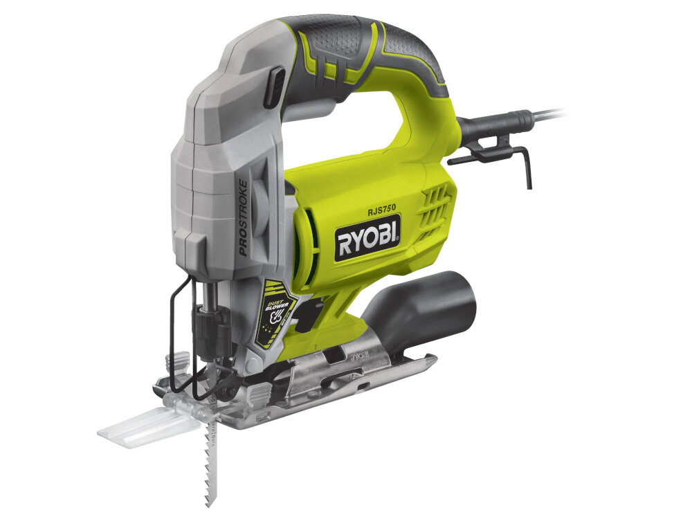 Wyrzynarka RYOBI RJS750-G cięcie w drewnie na głębokość do 72 mm w stali do 6 mm waga 1,8 kg poziom mocy akustycznej 96,5 dB
