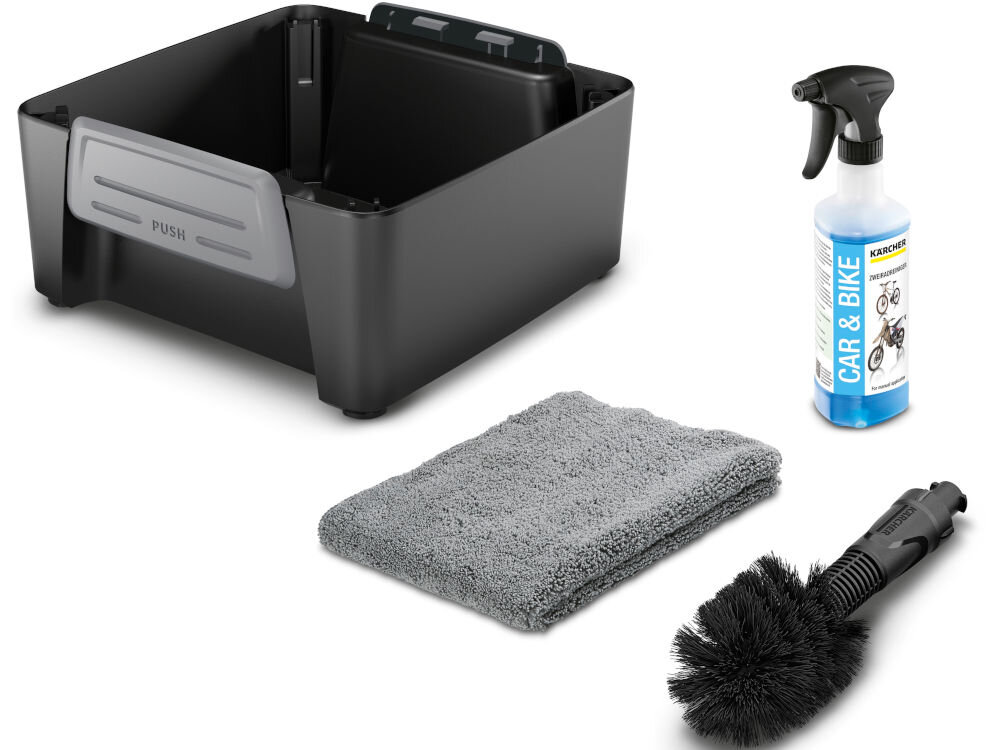 Zestaw do czyszczenia rowerów KARCHER Bike Box 2.643-858.0 skrzynka na akcesoria szczotka uniwersalna ściereczka z mikrofibry środek do czyszczenia dokumentacja