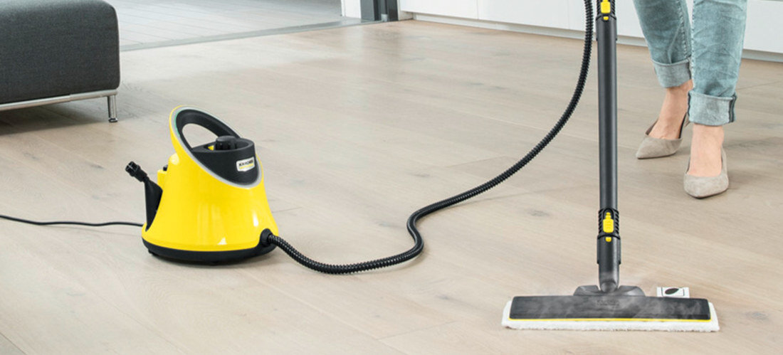 Parownica KARCHER SC 2 Deluxe EasyFix 1.513-243.0 Żółty Skuteczne czyszczenie podłóg ścierka z mikrofibry szeroka ssawka podłogowa szybkie i dokładne mycie System mocowania na rzep higiena