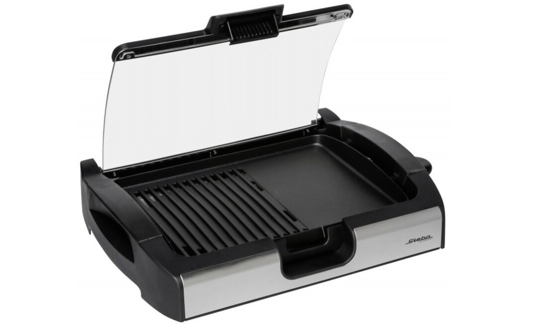 Grill elektryczny STEBA VG 200 szklana pokrywa przyspiesza przygotowywanie posilkow skuteczna jako oslona przed wiatrem