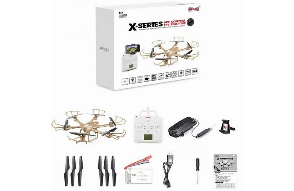 Dron MJX X601H Hexacopter RTF Złoty zestaw kamerka zawartość