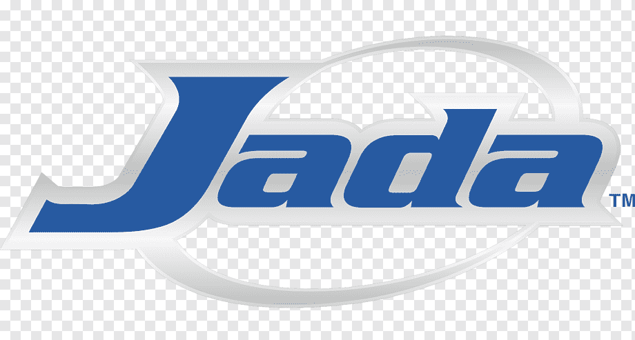 Logo z napisem \'Jada\' w kolorze niebieskim z białym obramowaniem na przezroczystym tle.