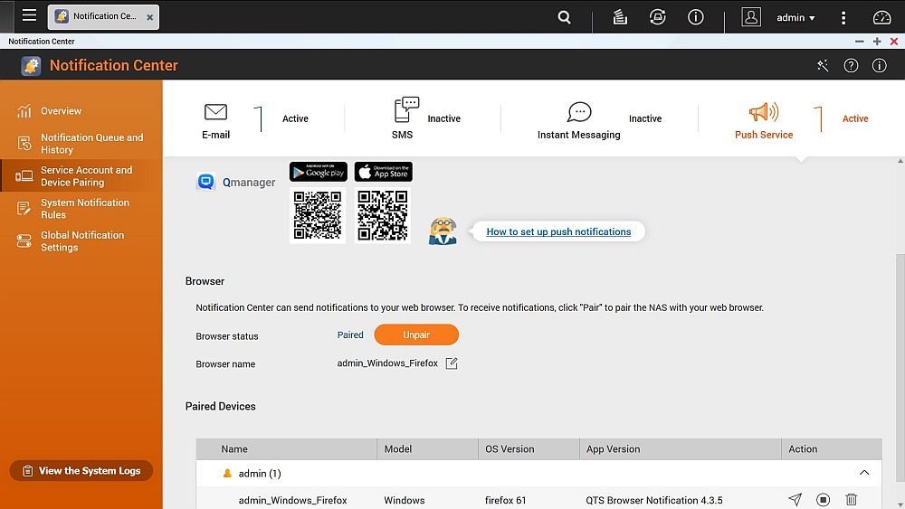 Serwer HS 453DX powiadomienia