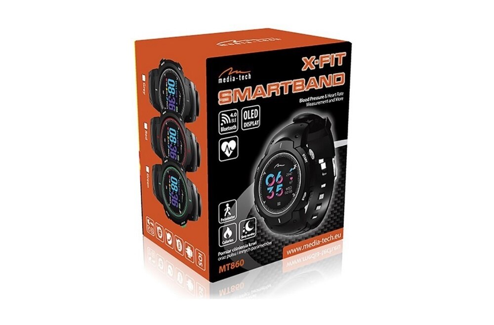 Smartband MEDIA TECH X Fit MT860KR Czarno czerwony Klasyczny design